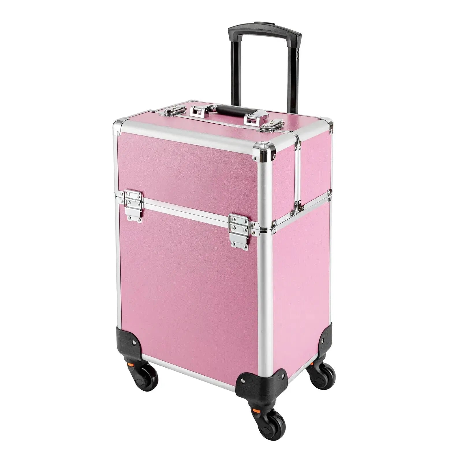 EcoTypee Makeup Train CaseLarge Cosmetic Trolley with LocksAluminum Alloy Beauty Train Case Organizer Pink - Image #4