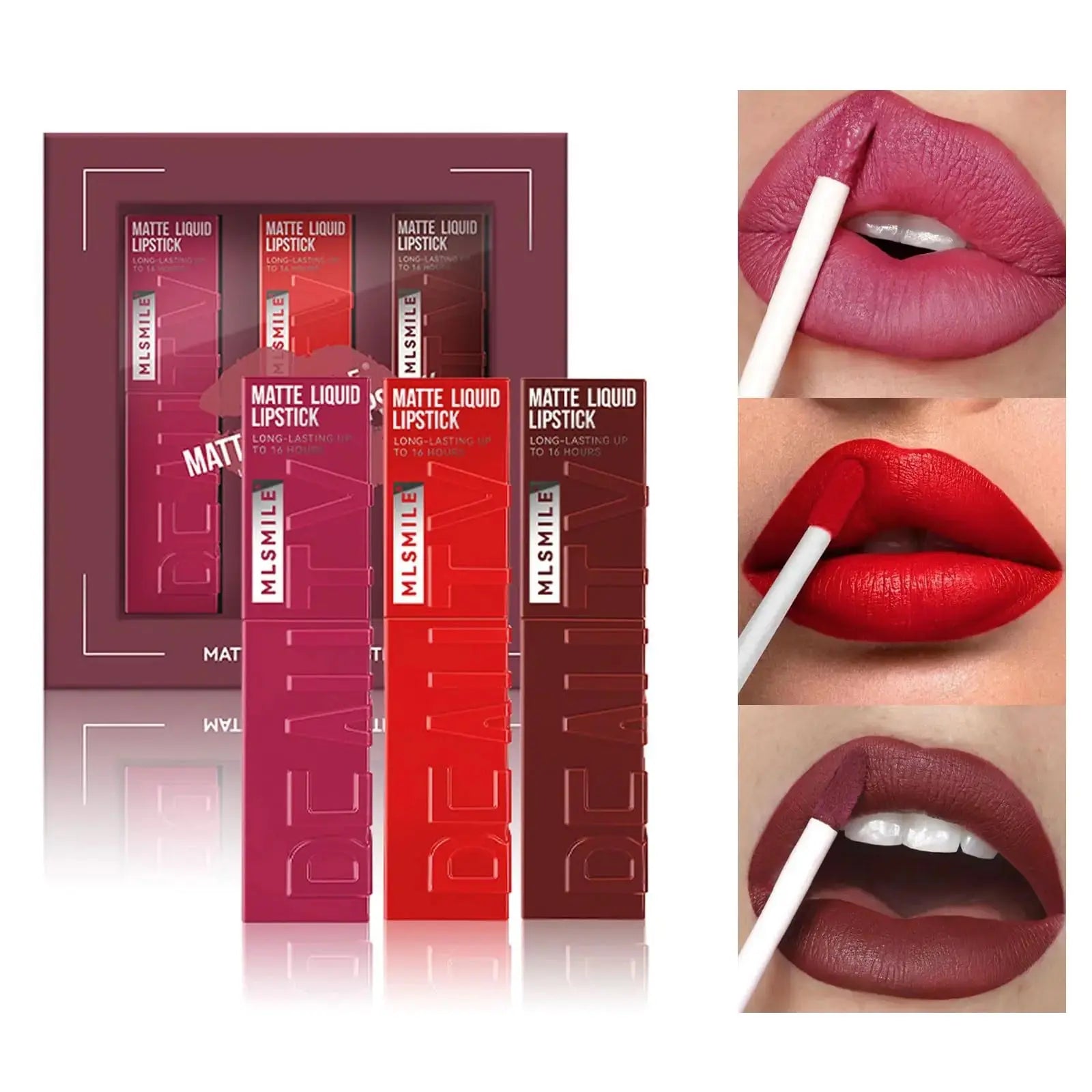 SWETIYOU Matte Liquid Lipstick Makeup Set 3Pcs Long Lasting Smudge Proof Lip Gloss Set High Pigmented Velvety Nude Red Lip Stain Lip Makeup Gift Sets for Girls and Women - Image #1