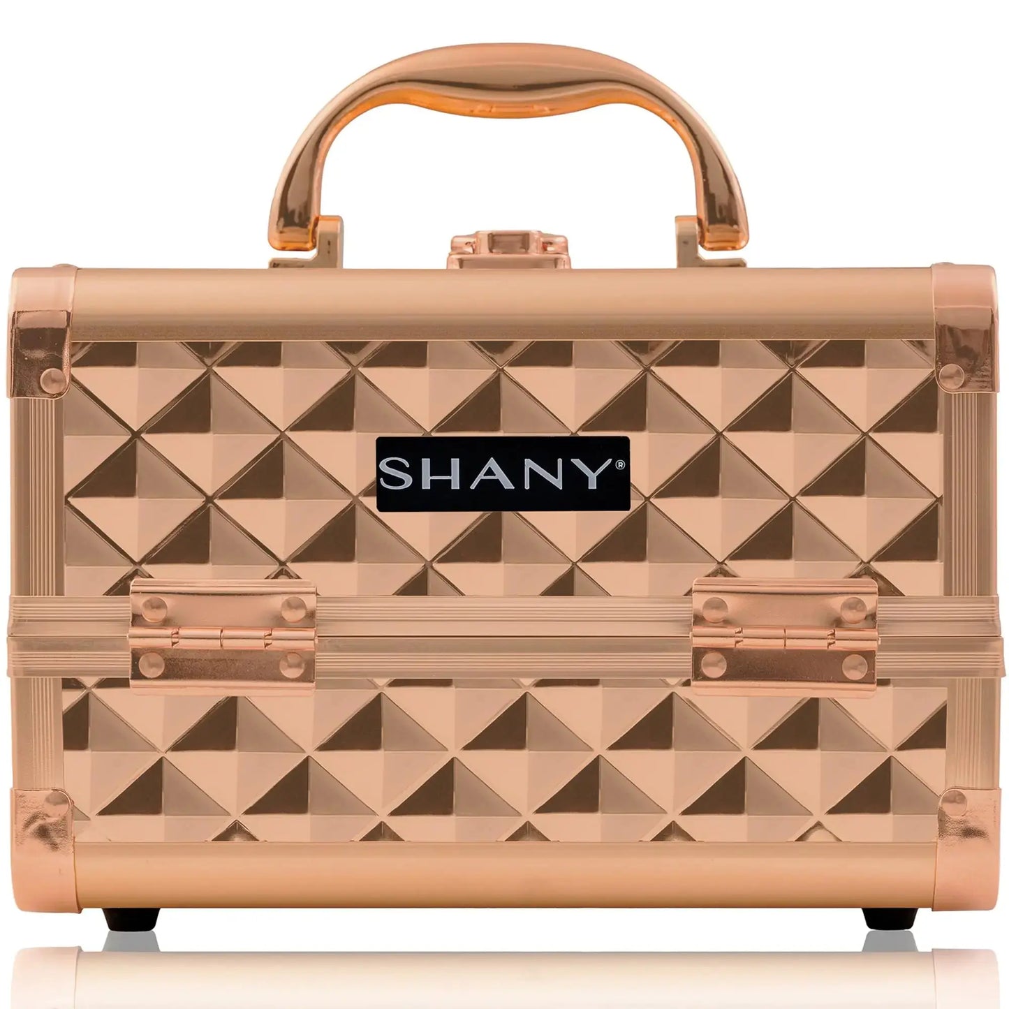 SHANY Chic Makeup Train Case Cosmetic Box Portable Makeup Case Cosmetics Beauty Organizer Jewelry storage with Locks Multi trays Makeup Storage Box with Makeup Mirror - Rose Gold - Image #2