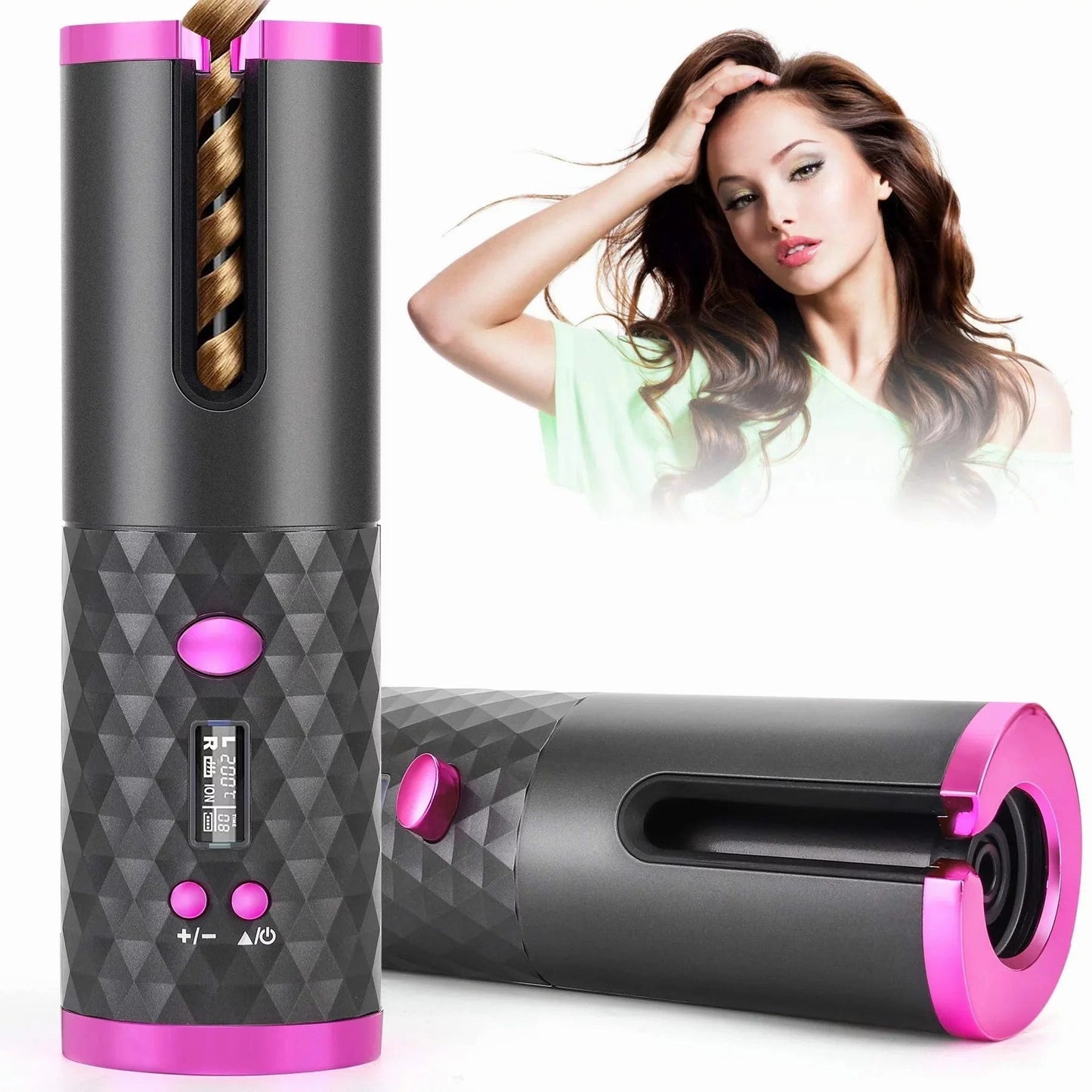 Portable Automatic Hair Curler, Ceramic Rotating Wireless Auto Curling