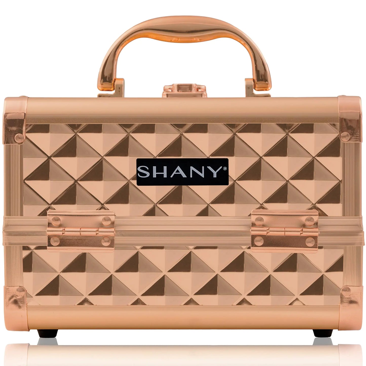 SHANY Chic Makeup Train Case Cosmetic Box Portable Makeup Case Cosmetics Beauty Organizer Jewelry storage with Locks Multi trays Makeup Storage Box with Makeup Mirror - Rose Gold