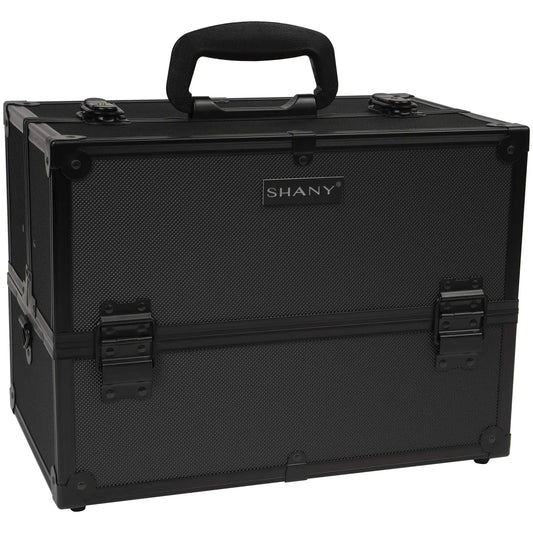 SHANY Essential Pro Makeup Train Case Cosmetic Box Portable Makeup Case Cosmetics Beauty Organizer Jewelry storage with Locks Multi Compartments Makeup Box and Shoulder Strap - All Black